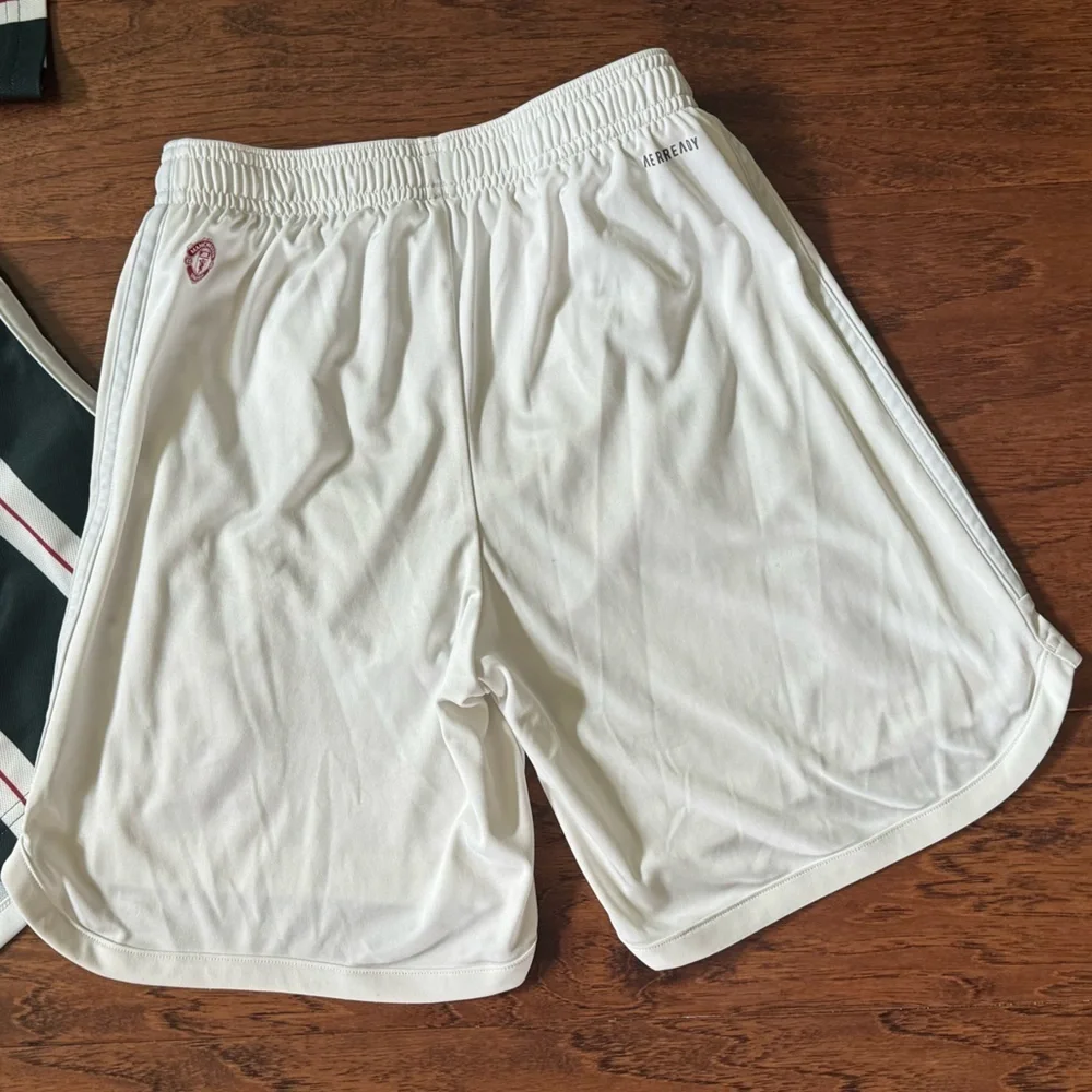 White Adidas Soccer Shorts with Red Manchester United Logo, size Medium 11-12Y
